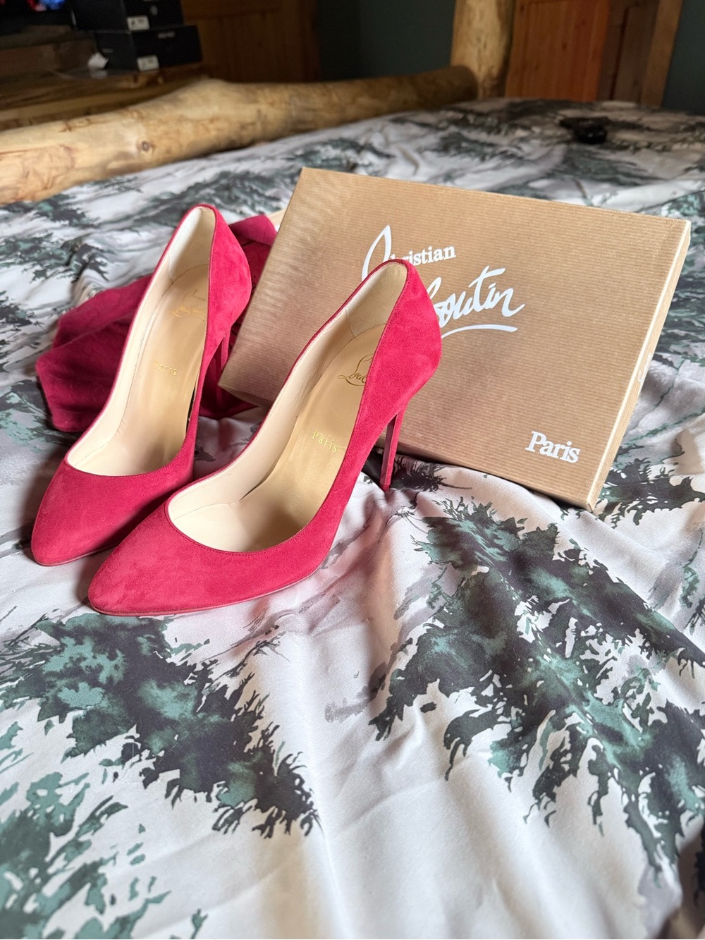 Christian Louboutin  red velour heels